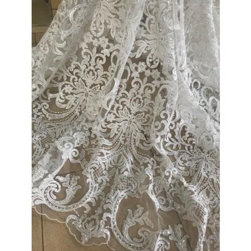 Nice looking SYJ-988811 french net lace fabric with beads for bridal dress embroidered lace fabric
