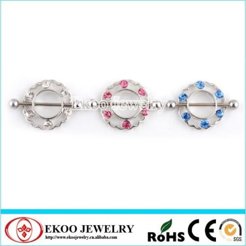 Round Nipple Shield with Gems Nipple Piercing