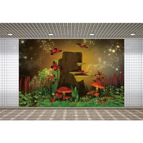 Lyavshi Dreamy Spring Forest Mushroom Butterfly Lavender Fairy Tale World Baby Kid Photography Background Photo Studio Backdrop