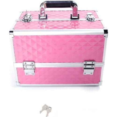 Multi-layer Professional Portable Aluminum Cosmetic Makeup Case Pink