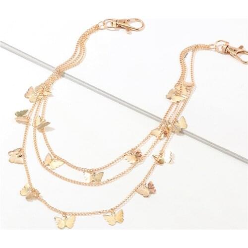 Chic Butterfly Multilevel Low Metal Chains Waist Keychain Fashion Side Metal Chain Belt Accessories Jewelry For Jeans