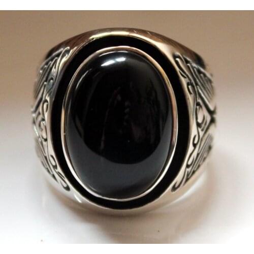 925 sterling silver inlaid with black onyx men vintage Thai silver personality ring Thai silver ring, silver ring for men