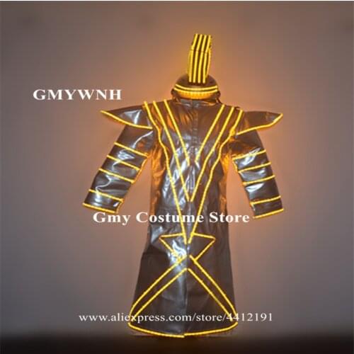 EC97 Robot men suit led costumes RGB colorful jacket bar outfits performance dress wears clothe models head piece glowing coat