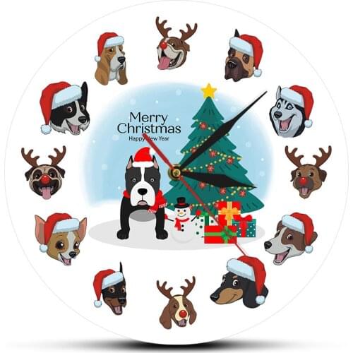 Christmas Dog Breeds Wall Clock Modern Design Difference Puppy Wall Watch Clocks Deer Dog Pets Animal Wall Decor For Kids' Room