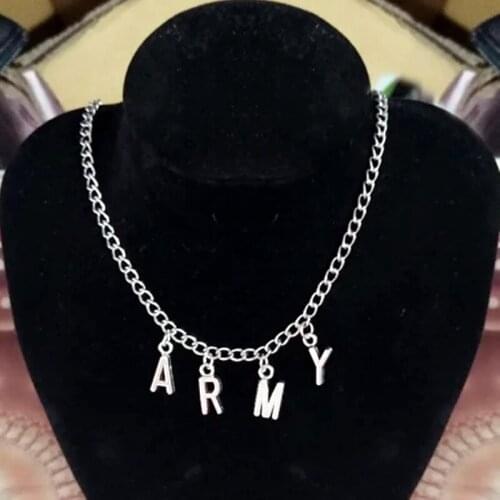 Jin Jimin SUGA Jungkook Rap Monster ARMY Letter Necklace for Woman Alloy Letter Necklace Fashion Party Jewelry Gift Girl