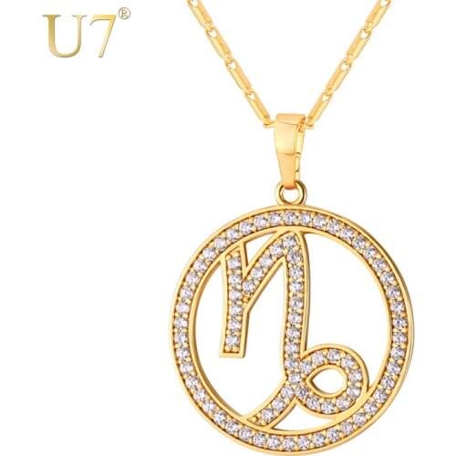 U7 Capricorn Zodiac Necklace & Pendant Trendy Gold Color Cubic Zirconia Constellations Jewelry For Men/Women Birthday Gift P1080
