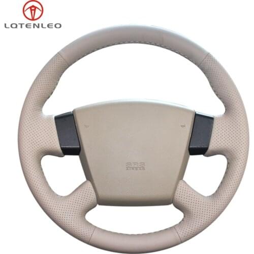 LQTENLEO Beige Leather Hand-stitched Car Steering Wheel Cover For Nissan Teana 2003-2008 Old Teana Renault Samsung SM5