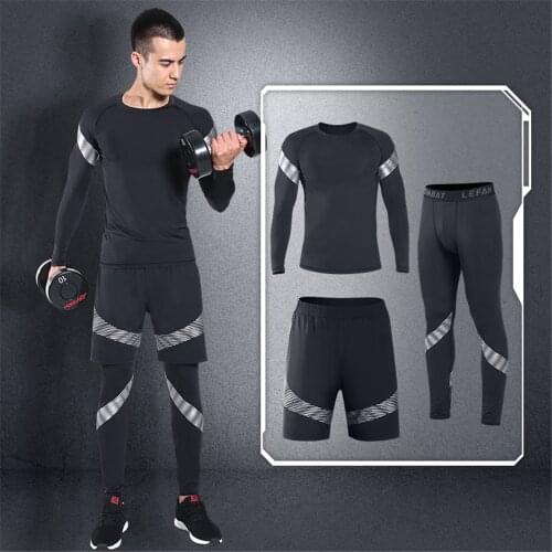 WWKK Men Sports Set Tracksuits Compress Shirt Fitness Pants Skin Tight Long Sleeves Elastic Fitness Clothing Male Gym Yoga Sets
