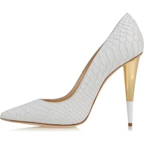 Fashion brand shoes sexy pointed toe high heels embossed leather party dress shoes woman spike heel stilettlo pumps big size 42