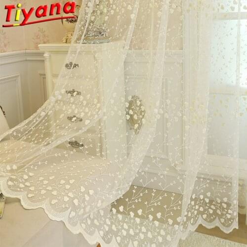 Floral EmbroideryTulle Curtains for Living Room White Luxury Yarn Window Drapes for Kitchen Balcony X-WP208#30