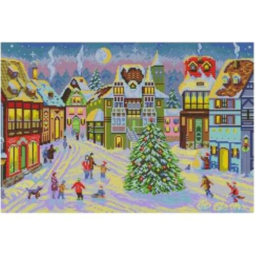 Magical Christmas Town Counted Cross Stitch 11CT 14CT 18CT DIY Chinese Cross Stitch Kits Embroidery Needlework Sets