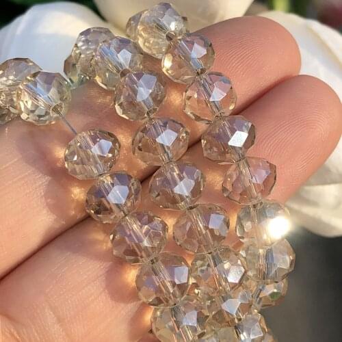 High Quality Faceted Champagne Crystal Glass Rondelle Beads Loose Spacer Round Beads for Jewelry Making Diy Bracelet Finding 15"