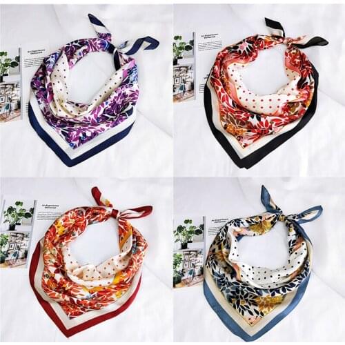 Yishine Whalesale 20pc Mix Colors Multifunction Floral Dot Printed Womens Satin Square Wraps Scarves Shawl Polyester Silk Scarf