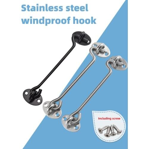 YUMORE 3-16 Inches Cabin Hook Crescent Window Lock With Safety Switch Door Eye Latch Silent Catch Holder With Screws