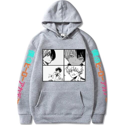 My Hero Academia Anime Funny Men Hoodie Boku No Hero Academia Grey Streetwear Manga Todoroki Bakugou Pullover
