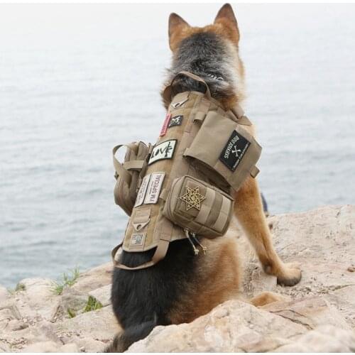 Newly Training Dog Vest Molle Harness Tactical Camo Dog Vest with Detachable Pouches fit for Outdoor Training Hiking Traveling