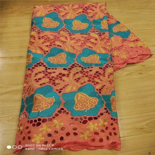2020 High quality african swiss voile lace fabric embroidery net laces cotton punch fabric 5 yards for dress! 13F7201