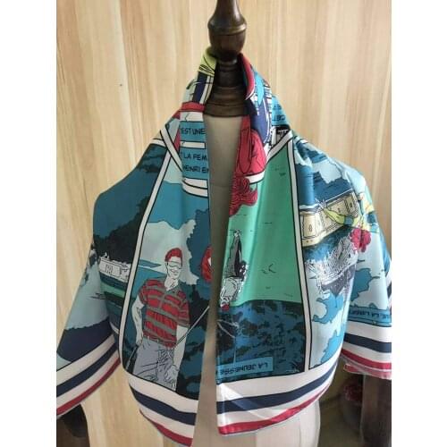 2021 new arrival fashion elegant brand blue 100% silk scarf 90*90 cm square shawl twill wrap for women lady girl