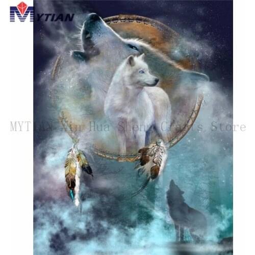 5D DIY Full Drill Square Round Diamond Painting Spirit Wolf Dreamcatcher Diamond Embroidery Mosaic Rhinestone Picture Home Decor