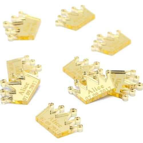 60 Personalized Custom Baby Name & Date Gold Silver Mirror Crown Decoration Baby Shower Birthday Party Table Centerpieces Favors