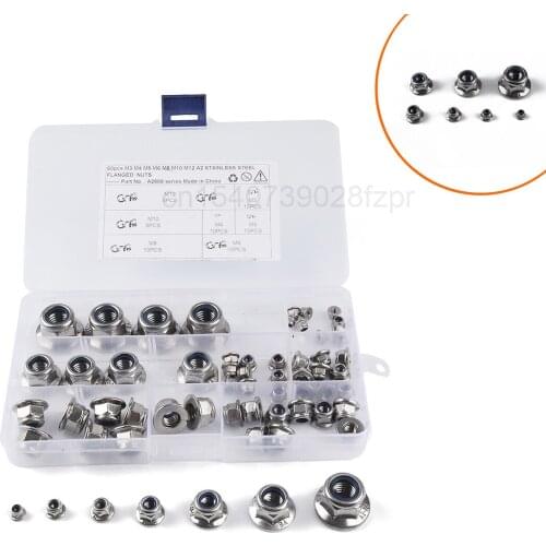 60 Pieces - Stainless Steel Flange Nylon Nut M3-m12 Anti-skid Locking Screw Cap
