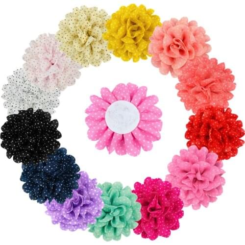 65 Pcs/Lot, 4 Inch Large Tulle Chiffon Flowers For DIY Hair Accessories, Polka Dot Chiffon Puff Flowers You Pick Colours