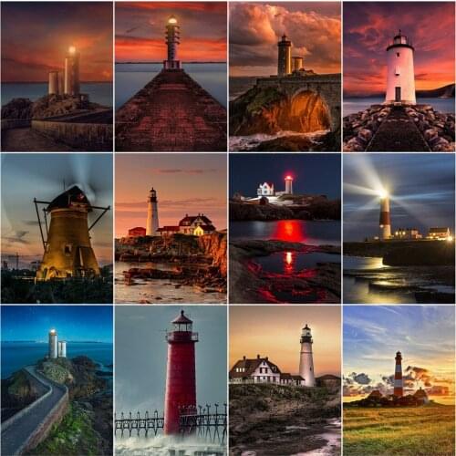 AZQSD 5D Diamond Painting New Arrivals Lighthouse Diamond Art Landscape Picture Of Rhinestones Handmade Gift Home Decor