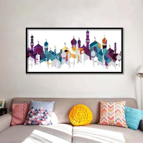 Arabic Islam Calligraphy Almighty Allah Mosque Pictures Muslim Canvas Painting Poster ,Turquoise Floral Print Islamic Decoration