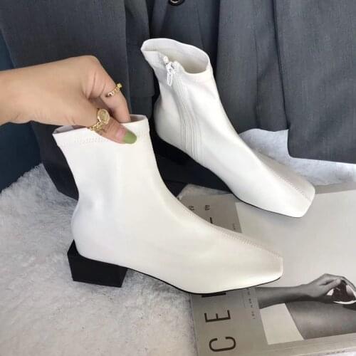Thick heel with short boots single boot short tube tide 2020 autumn new soft low heel square head yui890
