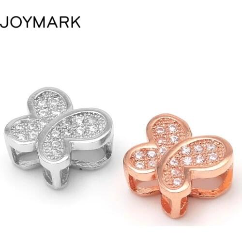 JOYMARK 5x9mm Solid 925 Sterling Silver Cubic Zircon Pave Butterfly Spacer Beads For DIY Jewellery Making SB-CZ621
