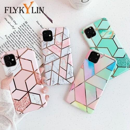 FLYKYLIN Plating Marble Case For iphone XS XR X 7 8 SE 2 6S Plus Back Cover Silicone Phone Coque For iPhone 12 11 Pro Max Shell