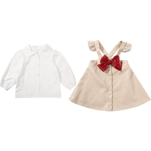Baby Dress Shirt Sets Knee-Length Two Piece Sets Girl Cute Big Bow New 2021 Fashion Spring Autumn