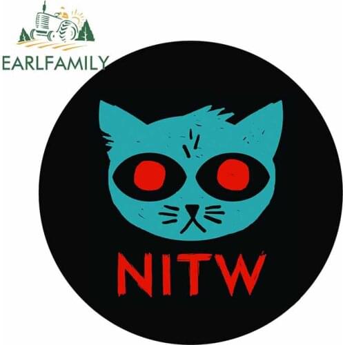 EARLFAMILY 13cm x 2.4cm for Nitw Red Eye Black Background Cat Cartoon Refrigerator Decal VAN Cartoon Car Stickers Vinyl Car Wrap
