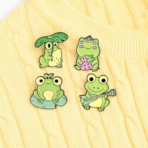 Quack Enamel Pin Custom Frog Lotus Leaf Brooches Bag Lapel Pin Cartoon Animal Badge Jewelry Gift for Kids Friends