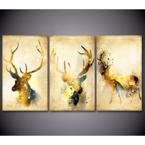 HD Canvas Art Scenery Wall Painting For Living Room Home Decor 3 Pieces Full colour Golden Antlers buckhorn