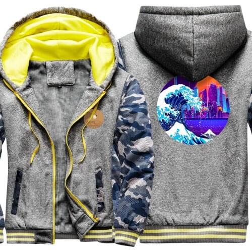 Horse Printing Camouflage Mens Raglan Thicken Jackets 2020 New Arrival Mans Coats Hooded Fashion Harajuku Tops Hipster Zipper