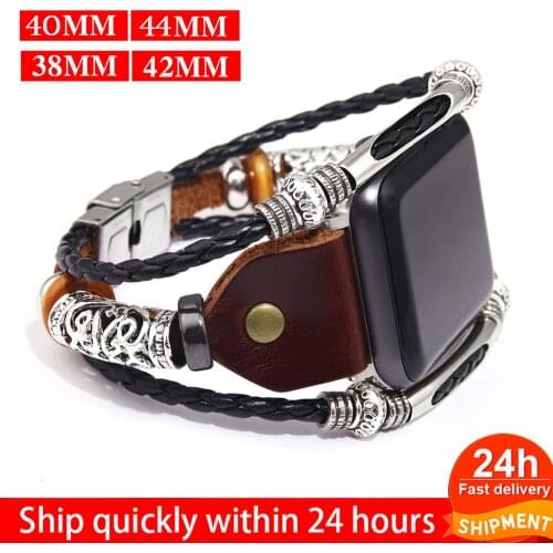 Brown Leather Band Loop Strap For Apple Watch 6 SE 5 4 3 2 38mm 40mm , Men Leather Watch Band for iwatch 5 4 44mm 42mm Bracelet