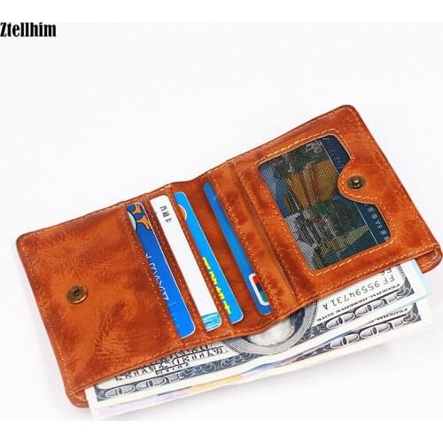 100% Genuine Leather Wallet For Men Male Brand Vintage Cowhide Short Bifold Small Wallets Mens Purse Carteira With Card Holder