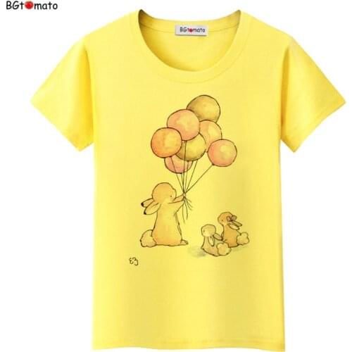 Bgtomato The rabbit and the balloon colorful shirt women top tees Brand t-shirts summer clothes cool t shirt women