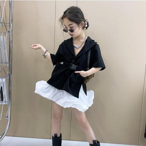 2021 Korean style girls blazer short sleeve good quality summer girls coat 5-11t B14