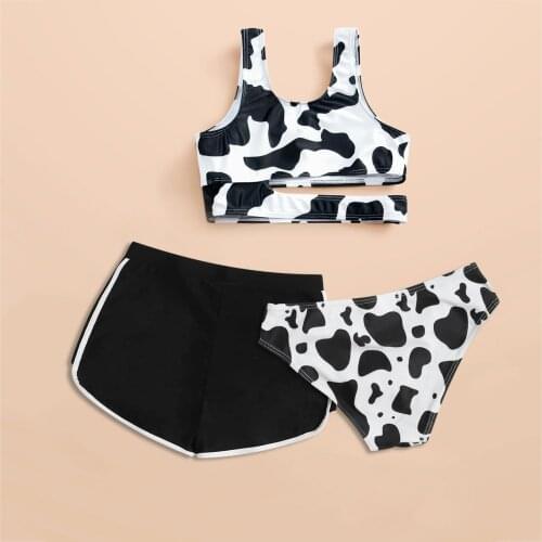 3pcs Baby Girls Summer Swimwear Cute Crisscross Fashion Back Cow Print Three-piece Swimsuit Купальник Детский Badpak Meisje