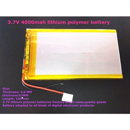 Best battery brand 1PCS free shipping 3.7V lithium polymer battery 4067100 of the brand Tablet PC Universal Mobile Power with pr