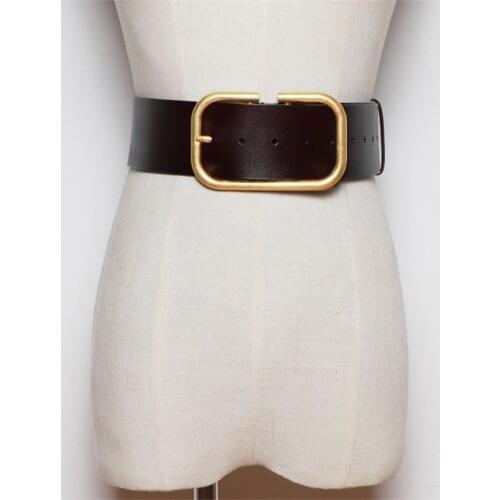 Fashion Genuine Leather Wide Belts For Women Gold Color Buckle Corset Belt Female Luxury Designer Brand Waistband Vintage