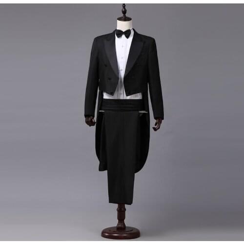 Photo Studio Mens Magician Tuxedo Show Conductor Bel Canto Singer Costume Black White Solid Color Dress Suit For Mans Vestido