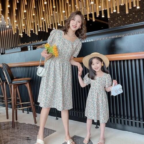 New Floral Print Mother Daughter Dresses Mother Daughter Dresses Summer Family Matching Clothes Mom Daughter Girls Dress Outfits