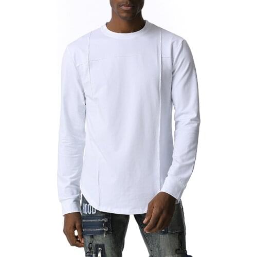 Solid Color Patchwork O Neck T Shirt Men 2020 Brand Slim Fit Long Sleeve Tshirt Men Hip Hop Streetwear Longline Tee Shirt Homme