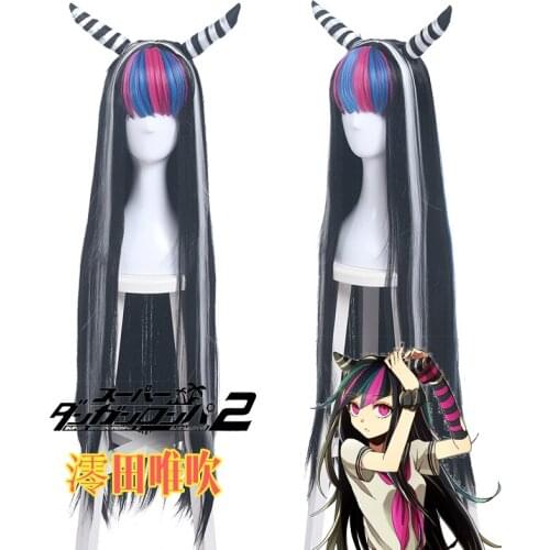 1pcs Anime Danganronpa 2:Goodbye Despair Mioda Ibuki Wig Cosplay Long Straight Mixed Color Synthetic Hair Decor Prop for Women