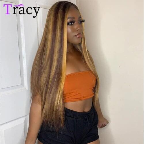 Highlight Wig Brown Colored Human Hair Wigs 13X4&4X4 Ombre Straight Lace Front Wig Indian Highlight Lace Frontal Human Hair Wigs