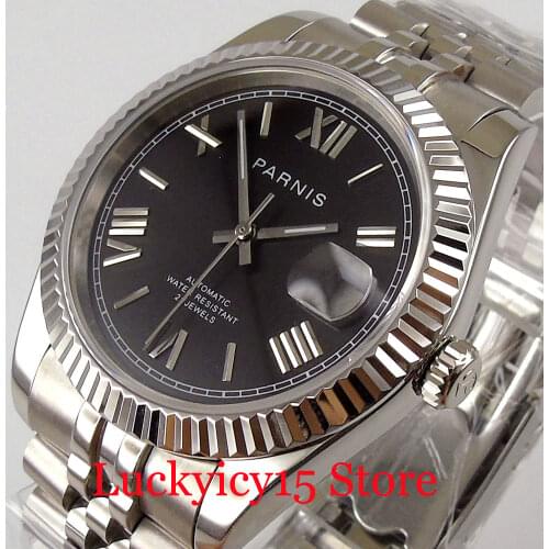 PARNIS Top Brand Roman Numbers 39.5mm Mechanical Men Watch Sapphire Glass 21 Jewels MIYOTA 8215 Jubilee Bracelet