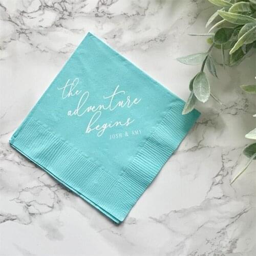 Personalized Napkins The Adventure Begins Napkins, Paper Wedding Napkins - - Custom Wedding Napkins - Printed Wedding Napkins